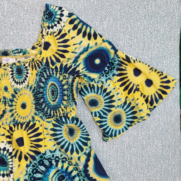 Terra & Sky Floral Blouse, Blue & Yellow Tie Dye, Womens Sz XL - Picture 5 of 9